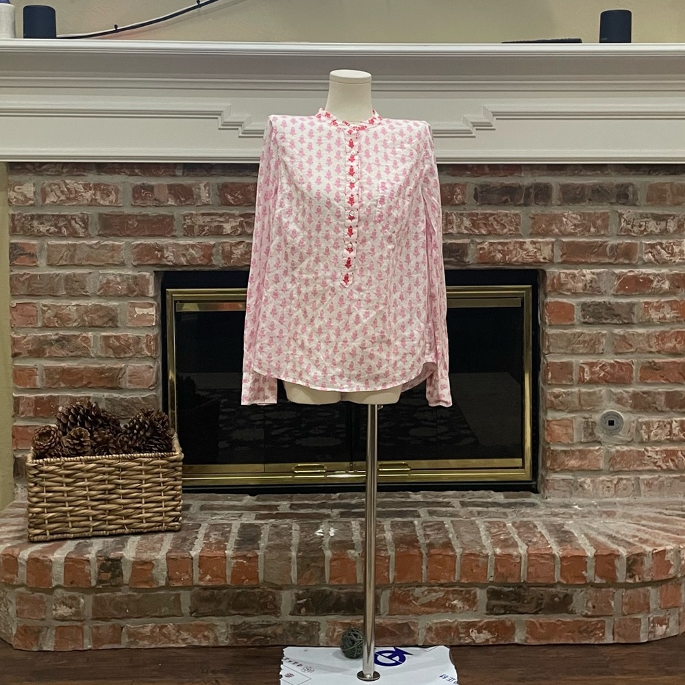 J. Crew leaf print, button up, pink and red blouse / S / Excellent condition - Picture 10 of 14